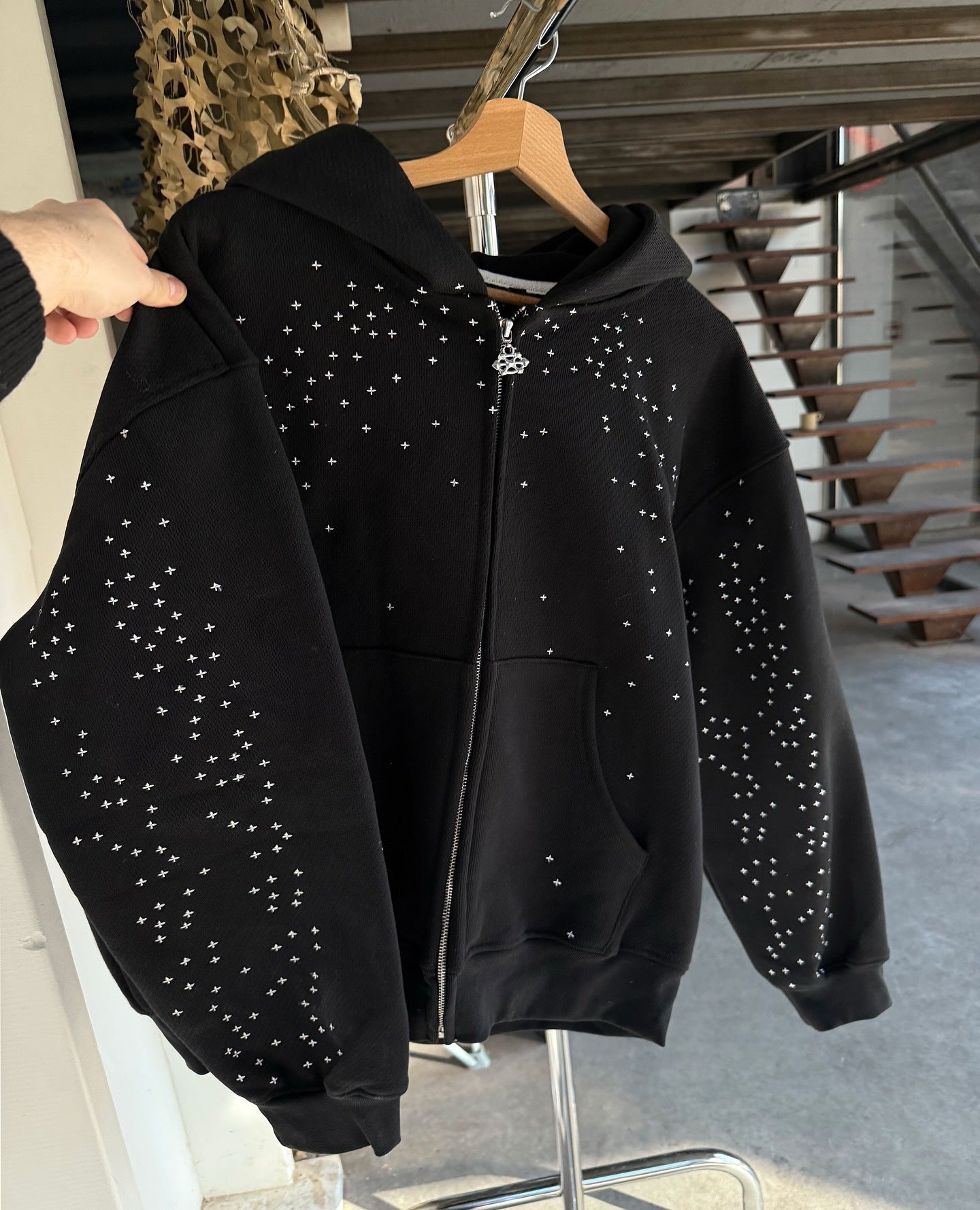 Starry Sky Rhinestone Hooded Sweatshirt