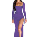 Glamour Ruched Bodycon Long Dress with Side Slit