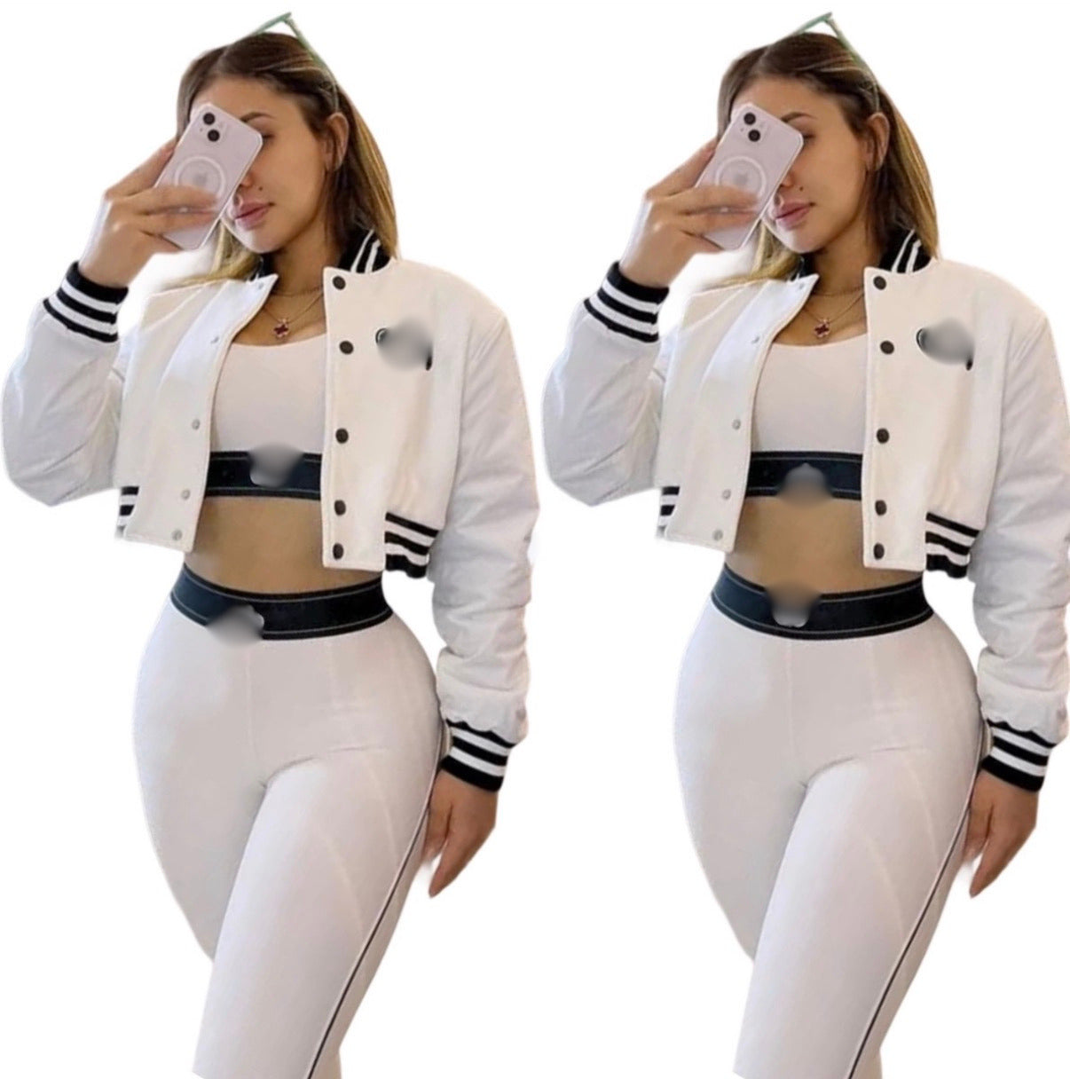 3-Piece Varsity Glam Set – Bra Top, Bottoms & Jacket