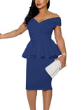 SEBOWEL Women's Elegant Ruffle Peplum Midi Dress