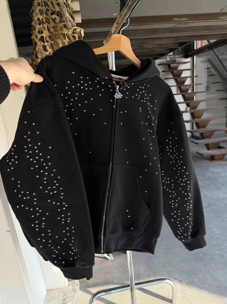 Starry Sky Rhinestone Hooded Sweatshirt