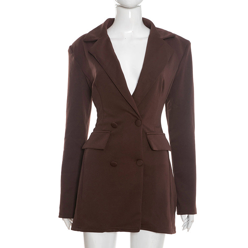 Solid color casual slim fit suit dress