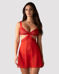 Cupide Desir Red Lace Babydoll Lingerie Set with Thong