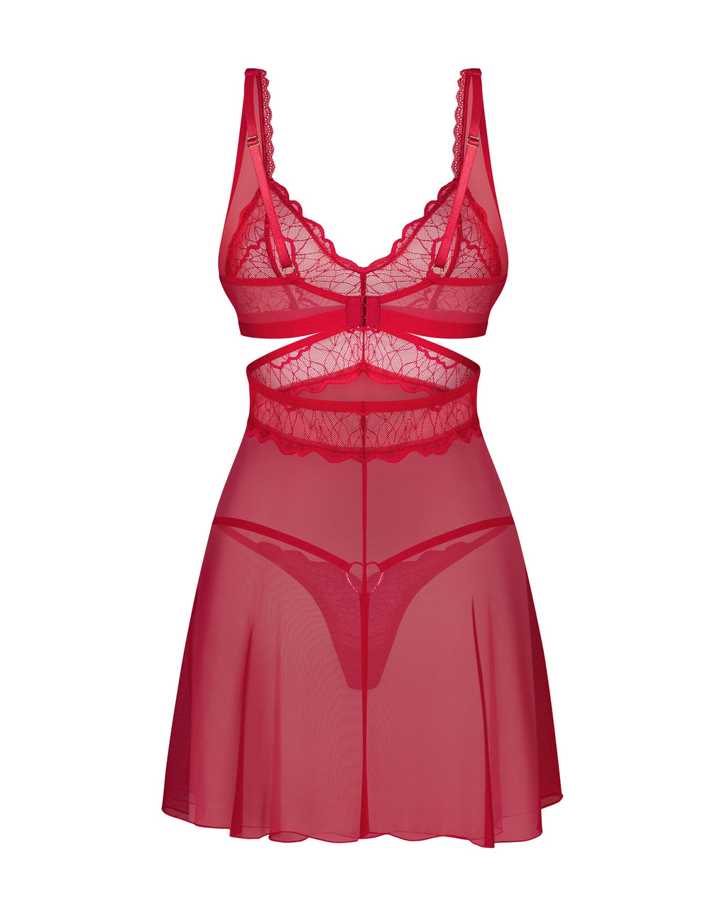 Cupide Desir Red Lace Babydoll Lingerie Set with Thong