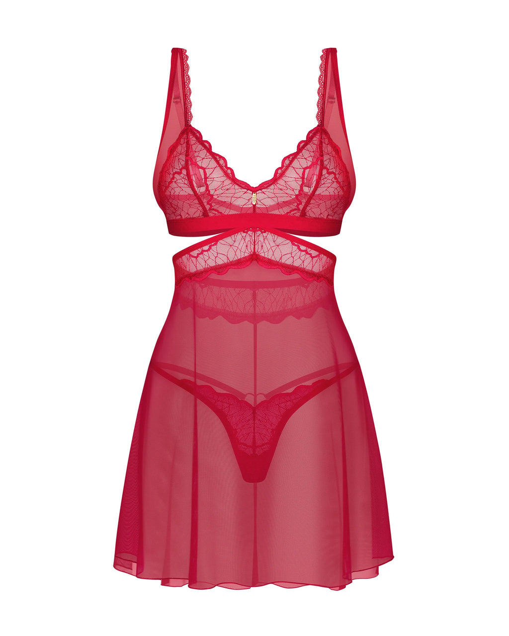 Cupide Desir Red Lace Babydoll Lingerie Set with Thong