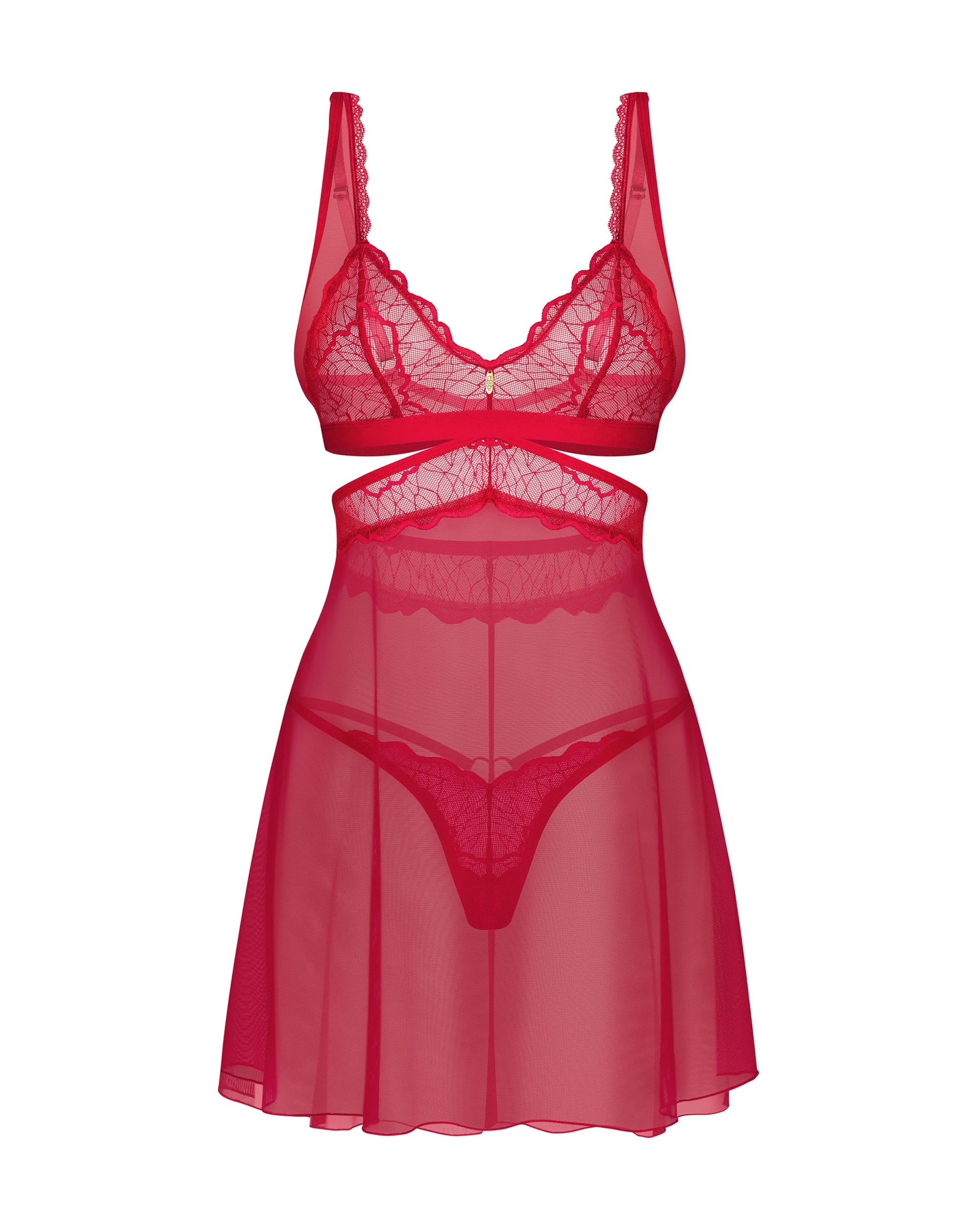 Cupide Desir Red Lace Babydoll Lingerie Set with Thong
