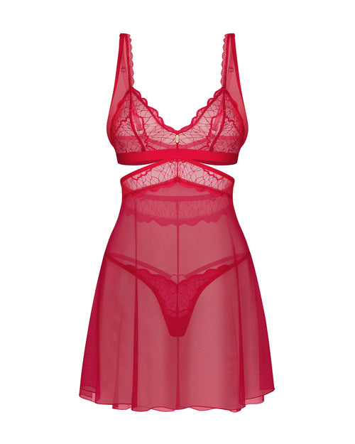 Cupide Desir Red Lace Babydoll Lingerie Set with Thong