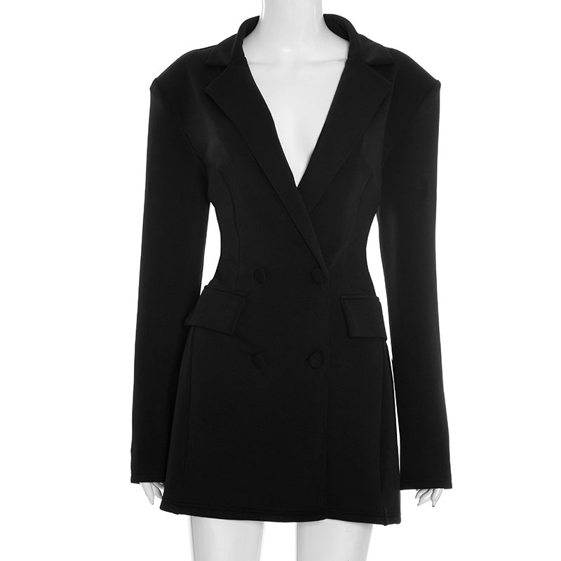 Solid color casual slim fit suit dress
