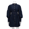 Denim Shirt Dress with Lantern Sleeves and Belt
