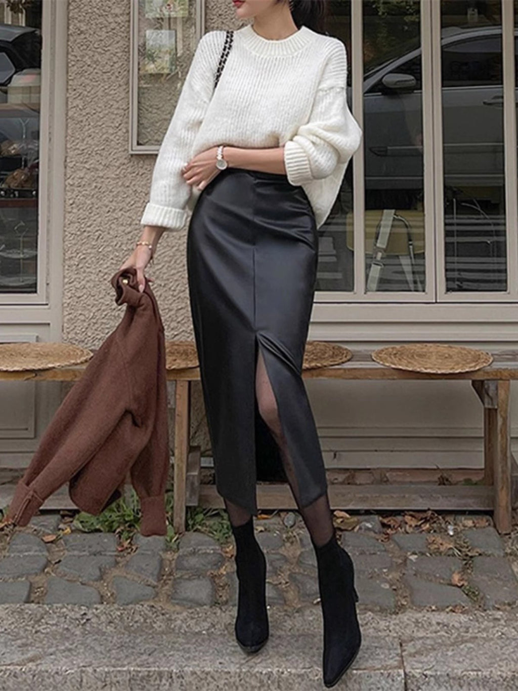 Leather Like Pencil Skirt